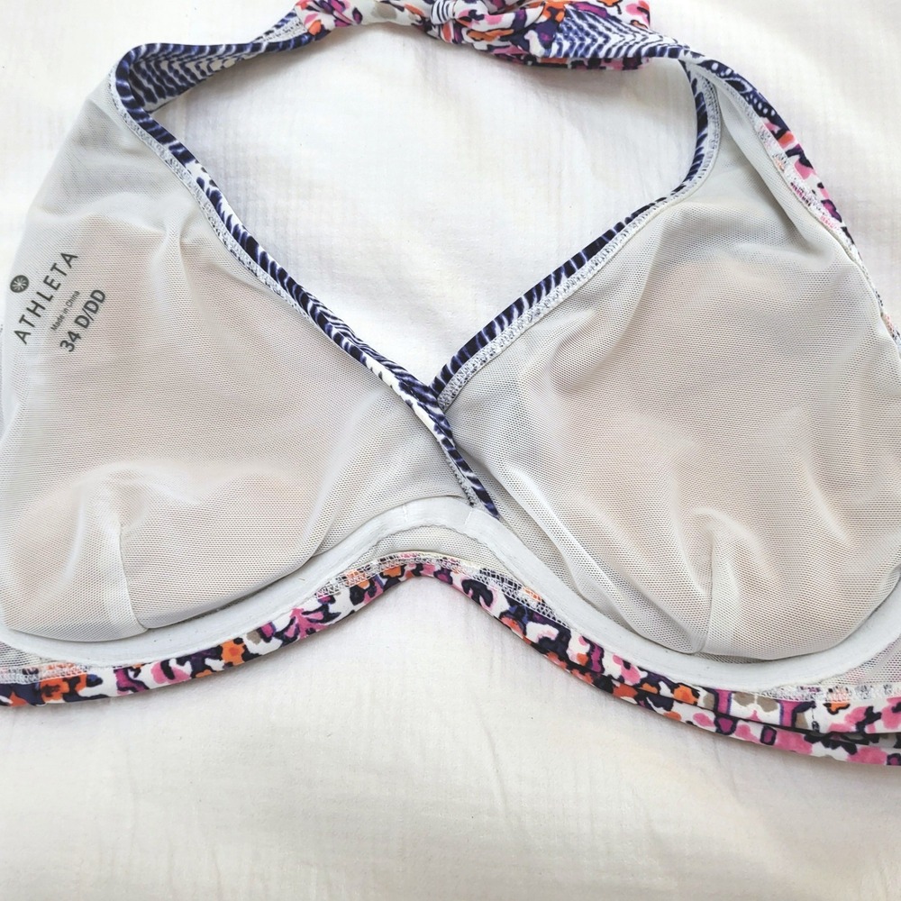 Athleta Blue Red Geometric Floral Halter Bikini Sporty Swimsuit Top 34 D / DD - Picture 3 of 6